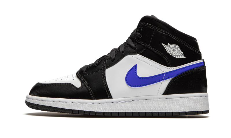 air jordan 1 mid black and racer blue side view