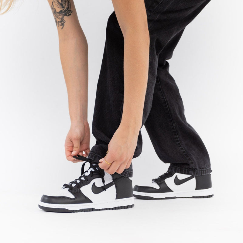 Nike dunk high black and white on feet 