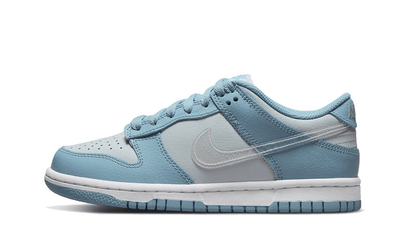 nike dunk low clear blue swoosh side view