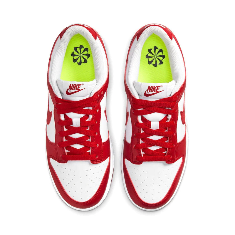 nike dunk low next nature white gym red top view