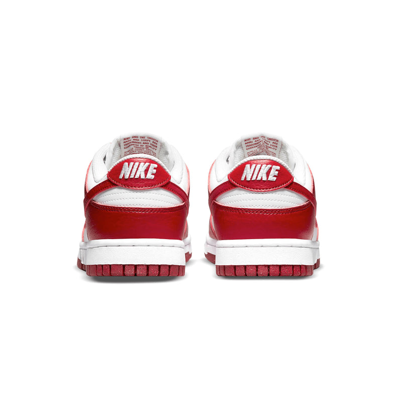 nike dunk low next nature white gym red back view
