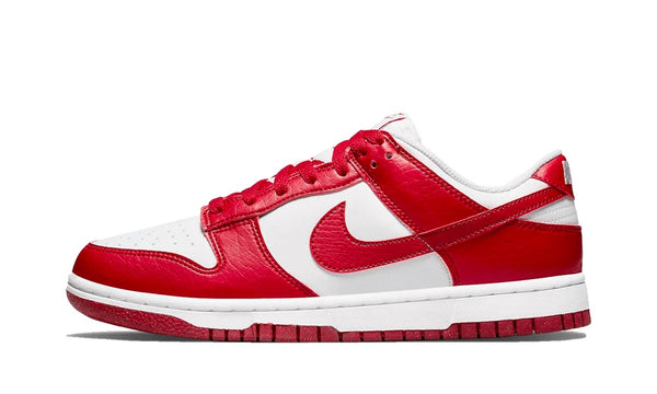 nike dunk low next nature white gym red side view