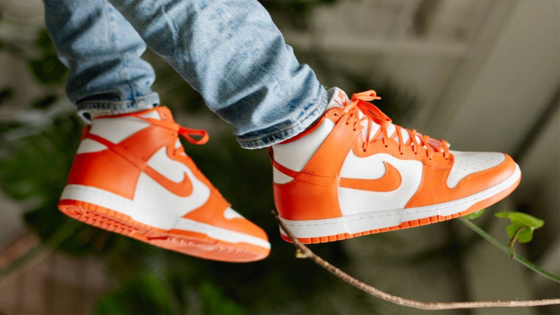 nike dunk syracuse high on foot side view